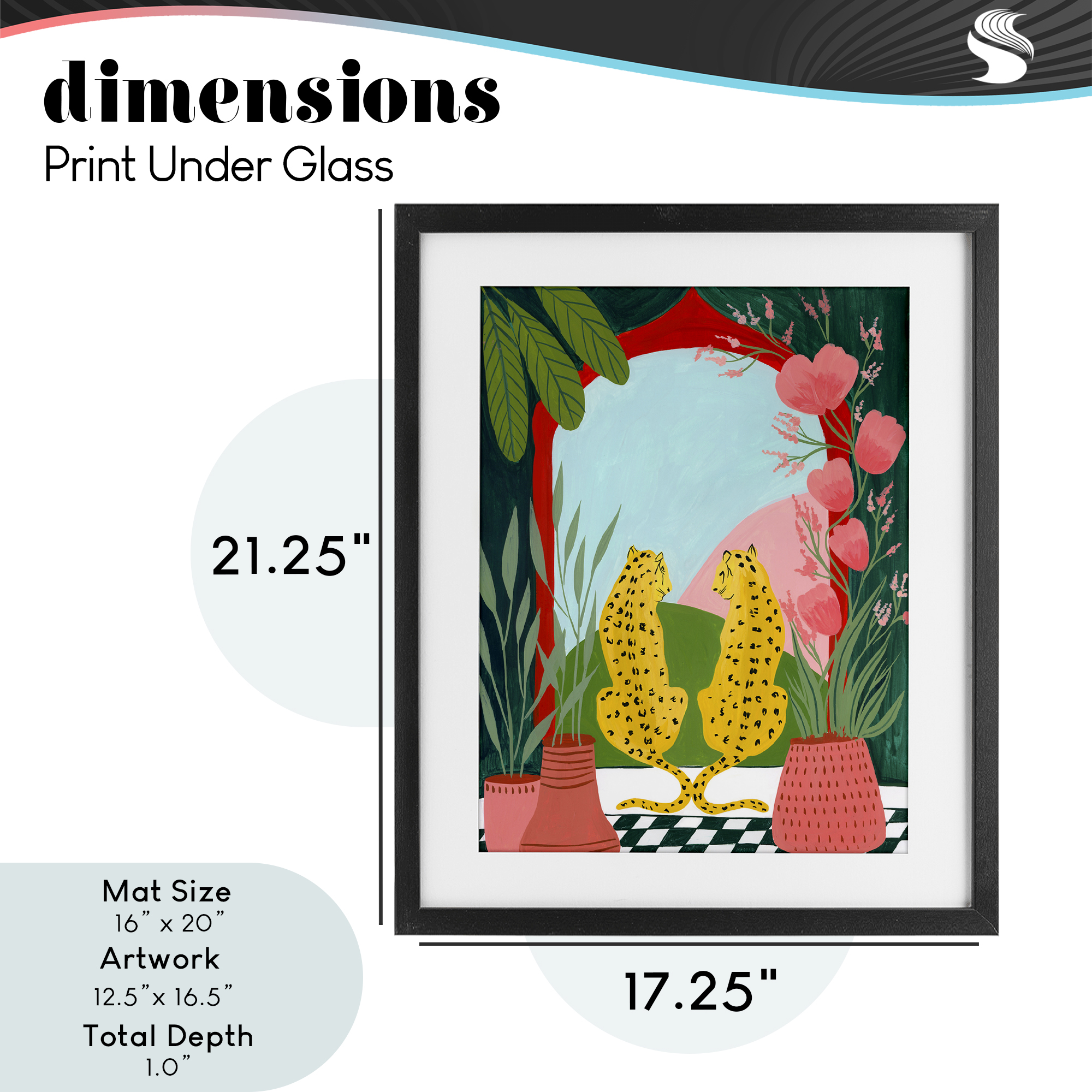 Twin Leopard & Plants Black Framed Print Under Glass, design by Nabeela Rumi