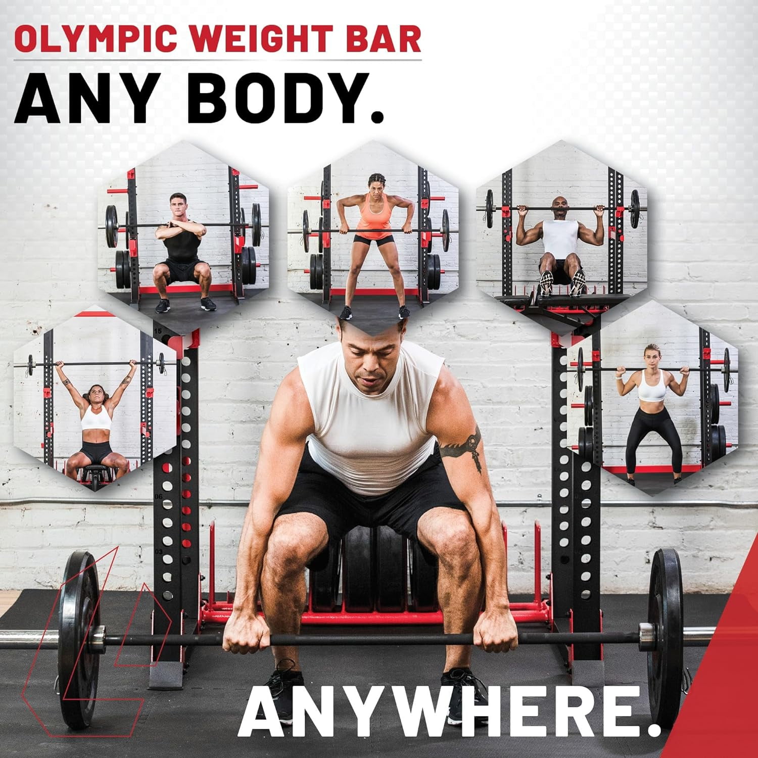 Lifeline Fitness Heat-Treated Steel Olympic Bar, 45lb Barbell With Two Spring Collars