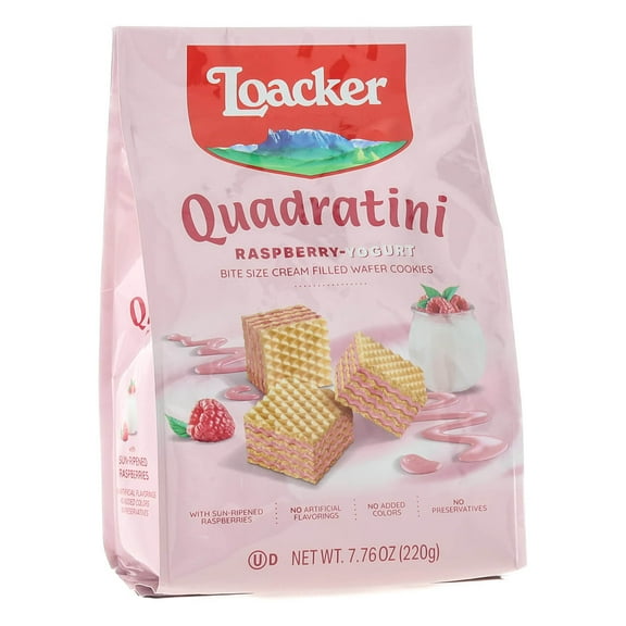 Pack of 6, Loacker Quadratini Raspberry-Yogurt Crème Filled Wafers, 7.76 oz