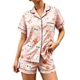 thumbnail image 3 of jiaxiM Sleepwear, Pjs, Halloween 2 Piece Set Women, Pumpkin Graphic Short Sleeve Button Down Pajama Shorts Set Soft Casual Nightwear for Daily Wear, 3 of 5