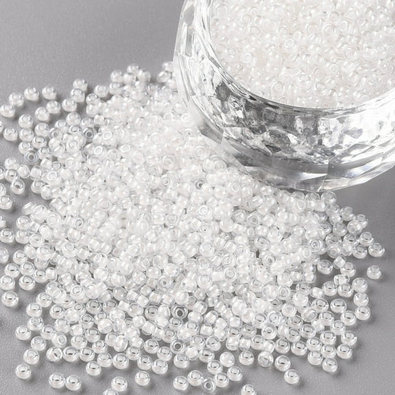 50gs 11/0 Grade A Transparent Glass Seed Beads Inside color Luster Plated Round White 2.3x1.5mm Hole: 1mm about 5300pcs/50g