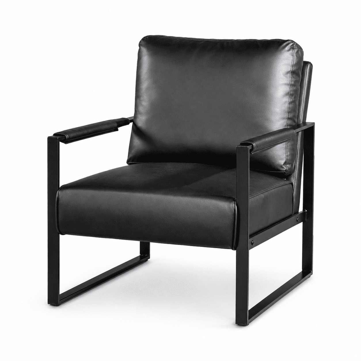 Mintazer Modern Microfiber Accent Chair, Square Metal Frame Lounge Armchair for Living Room Bedroom Office, Black