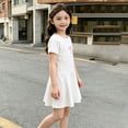 thumbnail image 6 of Amidoa Girls Summer Dresses Short Sleeve Bowknot A-Line Dresses Kids Casual Cotton Print Sundress White Size 4T, 6 of 8
