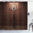 thumbnail image 1 of JOOCAR Basketball Shower Curtain, Old Brick Wall and Basketball Hoop Rim Indoor Training Exercising Stadium Picture, Cloth Fabric Bathroom Decor Set with Hooks, 72x72, Brown, 1 of 4