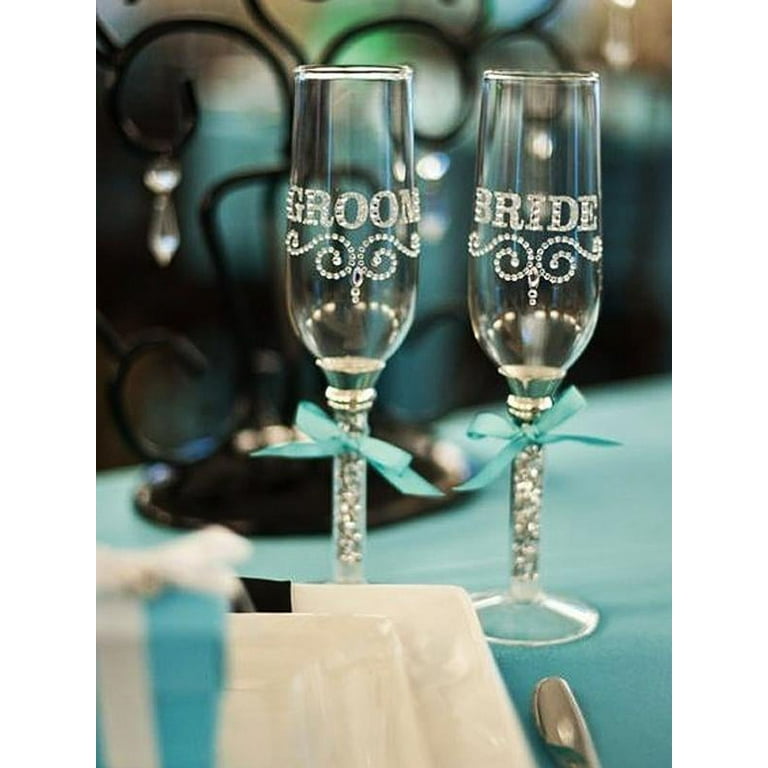 DIY glitter wine glasses with rhinestone accent