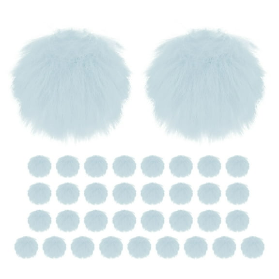 Uxcell 35-Pack Faux Fur Pom Poms, 1.2 Inch/ 3 cm Soft Fluffy PomPoms Balls Faux Rabbit Fur with Elastic Loop for DIY[Light Blue]