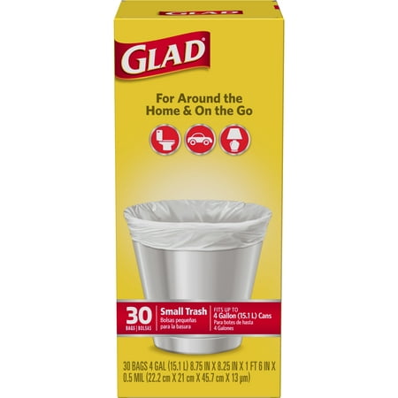 (Pack of 2) Glad Small Trash Bags, 4 Gallon, 30 Count