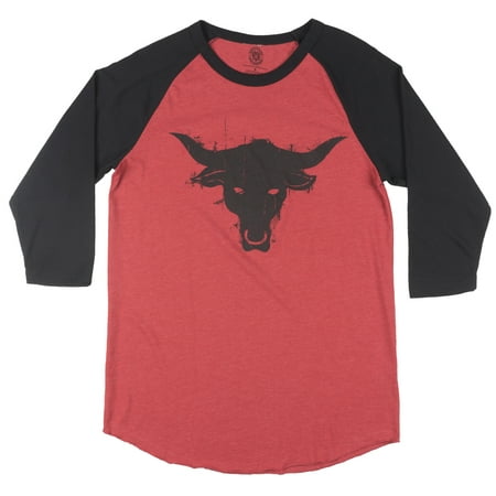 Raglan Rock - WWE The Rock Brahma Bull Raglan Shirt Mens Wrestling Red Black