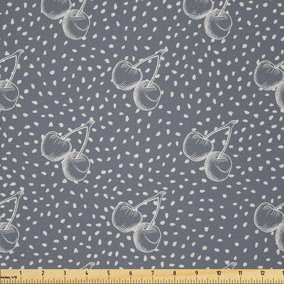 Ambesonne Vintage Cherry Fabric by the Yard Microfiber, Fruits with Dots Art, 10 Yards, Purpleblue Pale Eggshell