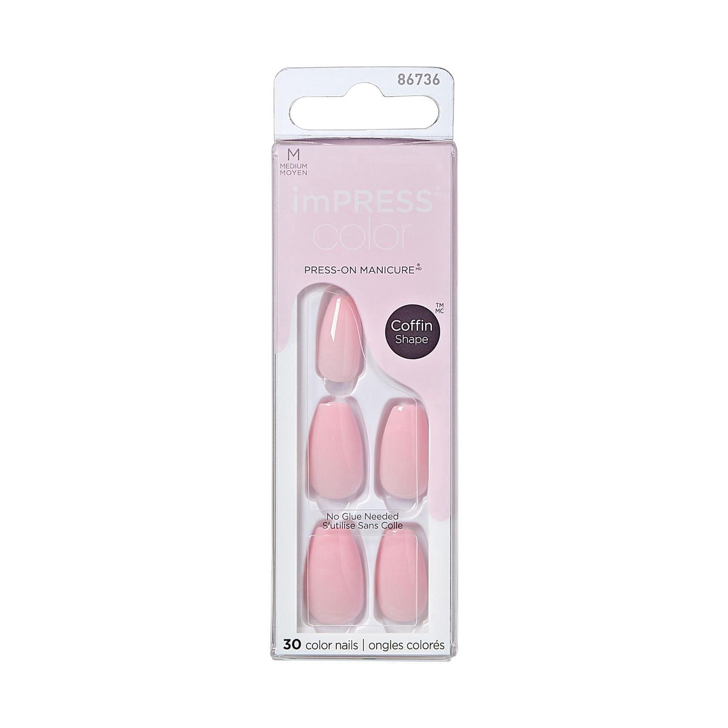 KISS ImPRESS Color - Fake Nails, Coffin Shape Medium
