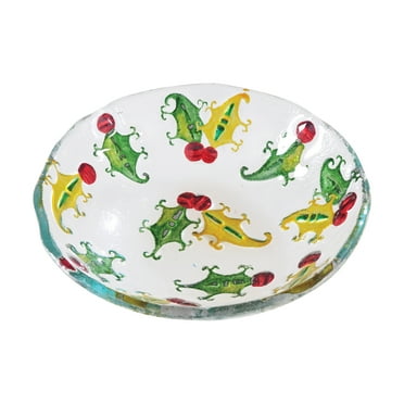 6.5" Christmas Decorative Holly Branch Leaf Accent Bowl