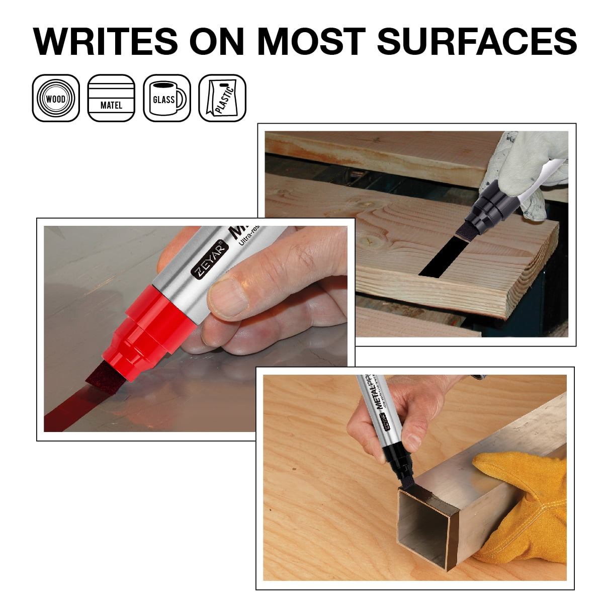 ZEYAR Permanent Markers, JUMBLE Size, Set of 4, Premium Waterproof & Smear Proof Markers, Quick Drying- Great on Plastic,Wood,Stone,Metal and Glass for Doodling and Marking (4 Black Colors)