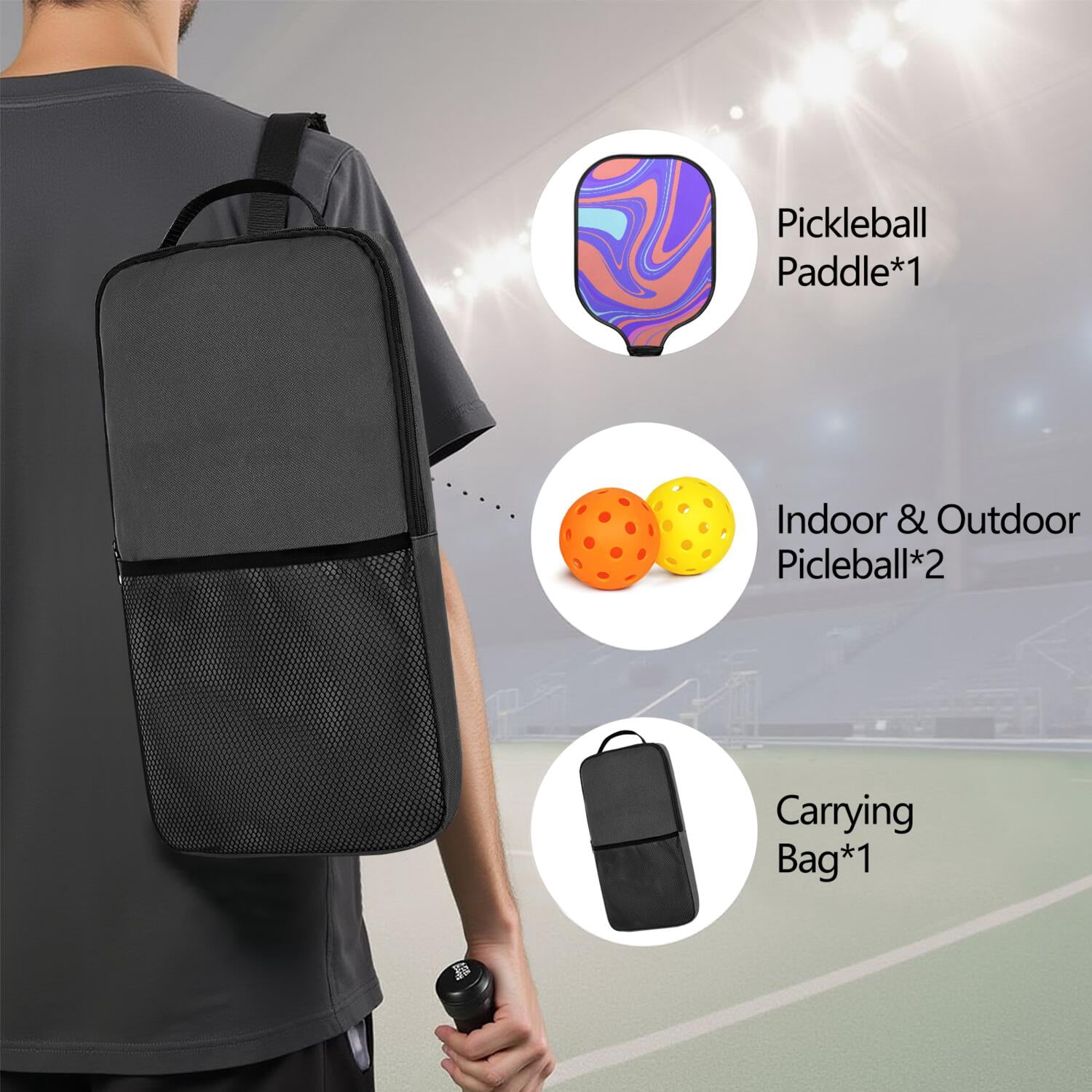 Pickleball Paddles Set Of 1, Fiberglass Surface, Liquid & Marble Print, 1 Paddles, 2 Balls & Bag