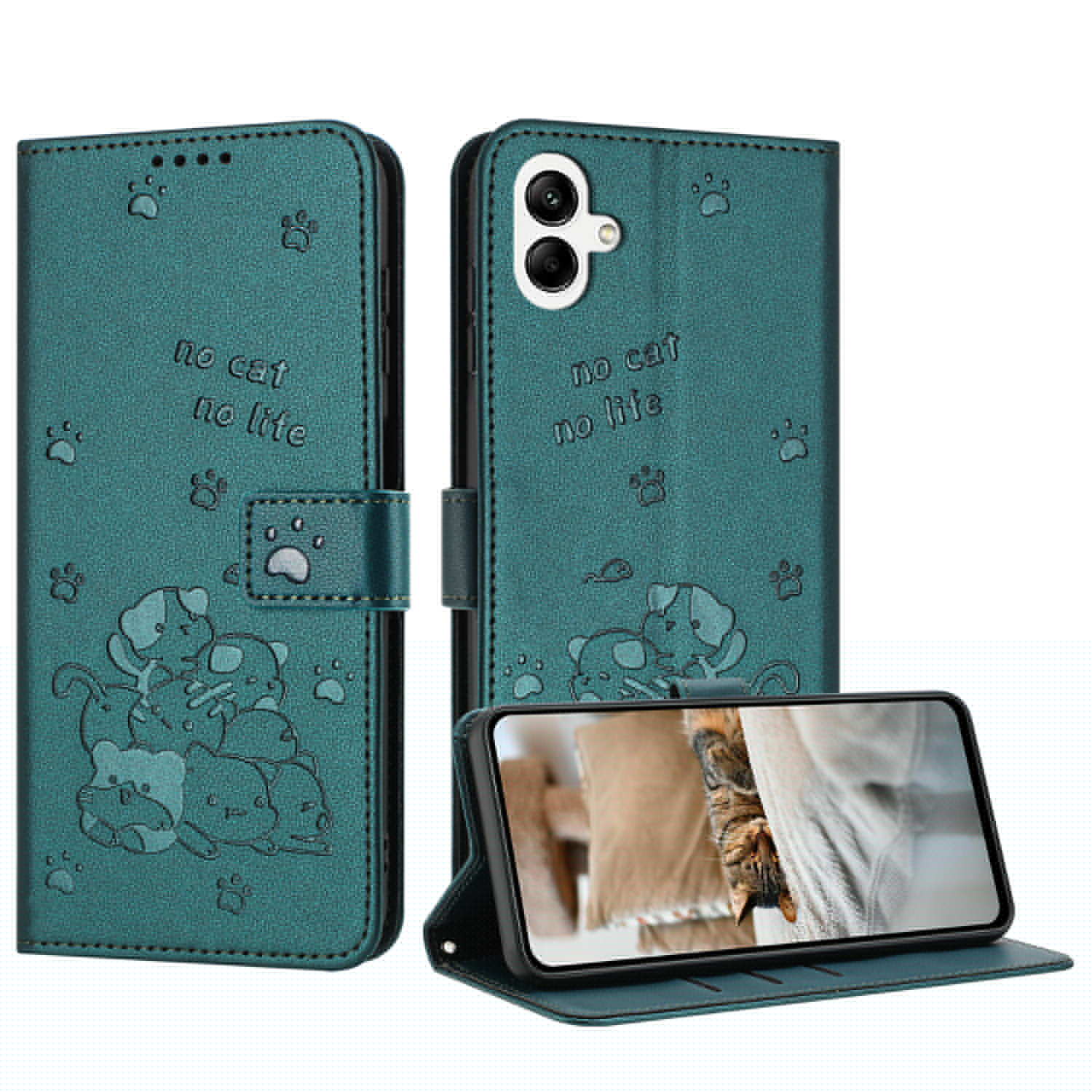 thumbnail image 2 of Wallet Case for Samsung Galaxy A06,Women Flip Magnetic Folio PU Leather Protective Case Wrist Strap Card Slots Holder Purse Emboss Cute Puppy Stand Case for Samsung Galaxy A06,Darkgreen, 2 of 9