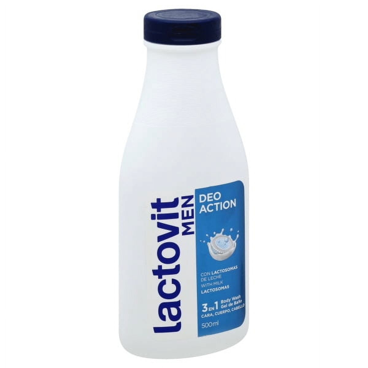 Lactovit Men 3 in 1 Shower Gel Deoaction for Normal to Dry Skin 500ml Bottle, Unscented