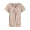 thumbnail image 4 of vigerkar Women's Solid Casual Summer T Shirts Short Sleeve V Neck Tops Tshirts (Khaki, S), 4 of 5