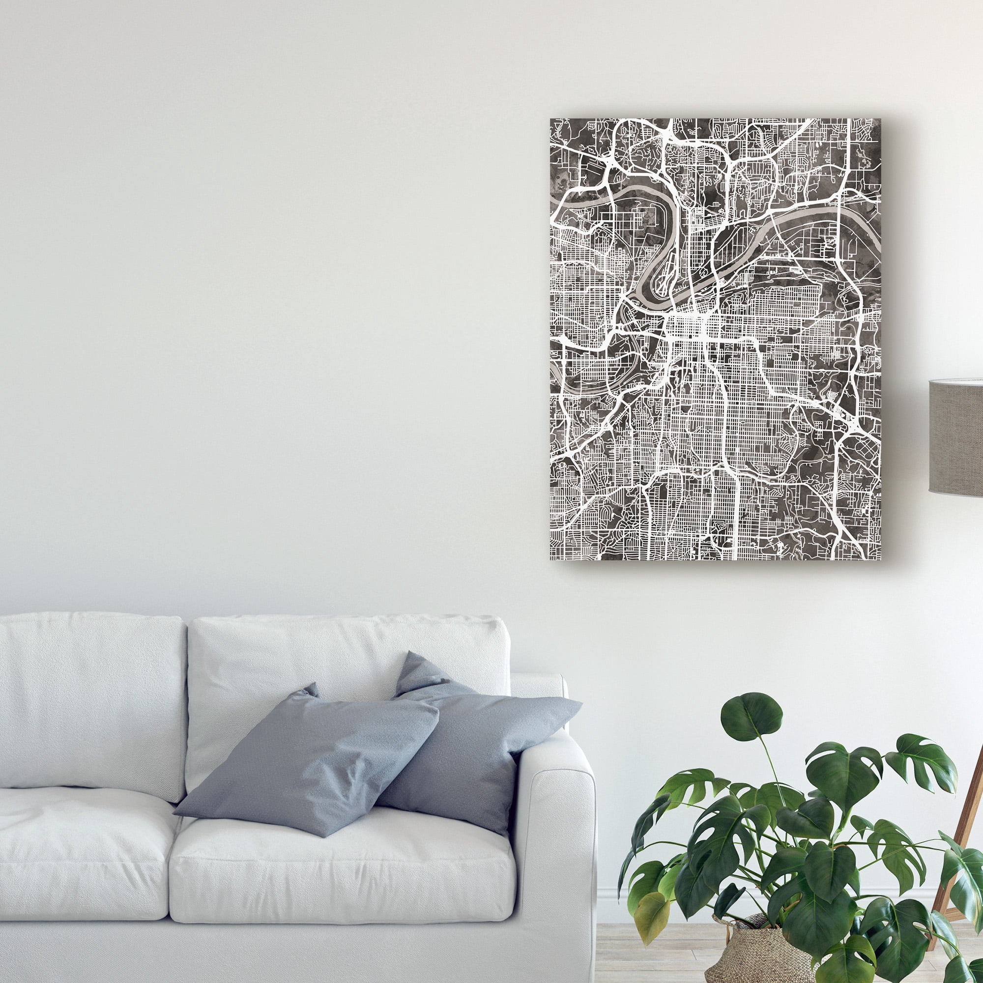 Trademark Fine Art 'Kansas City Missouri City Map Black' Canvas Art by Michael Tompsett
