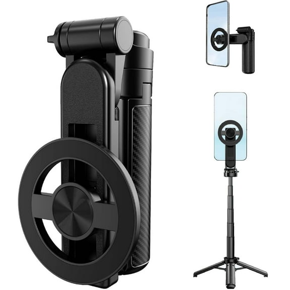 2025 New 4-in-1 Multifunctional Magnetic Selfie Stick 360° Rotation Phone Tripod with Wireless Remote for iPhone & Android Phone Stand for Video Recording & Vlogging Portable Travel