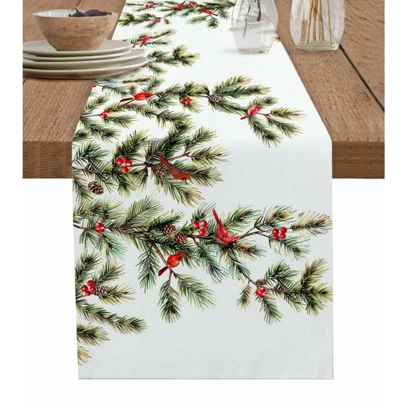 Table Runners 120 Inches Long Dress Scarves, Christmas Farmhouse Coffee/Dining/Kitchen Table Runner for Living Room, Xmas Botanical Pine Needle Berry 13x120 Inch