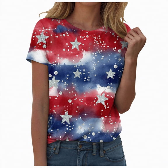 mgoYE Women T-Shirt 250th Anniversary Gifts 4th of July Shirts for Women American Flag Patriotic Shirts 250 Anniversary USA Stars and Stripes Independence Day Tee Top|Dark Blue M