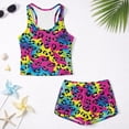 thumbnail image 5 of COEQINE Girls 2 Piece Tankini Swimsuit with Chest Pads for Ages 6-7 Years Modest Bathing Suits for Little Kid Crewneck Tank Top and Swim Shorts Soft Beach Wear, Colorful Leopard Print, 5 of 8