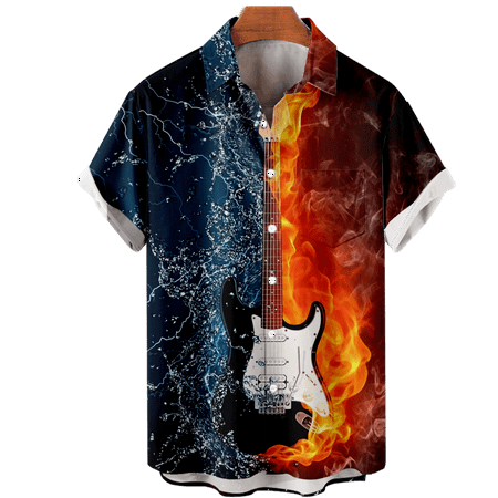 

MLFU Mens Musical Beach Aloha Tee Shirts Comfortable Holiday Bowling Shirts For Men