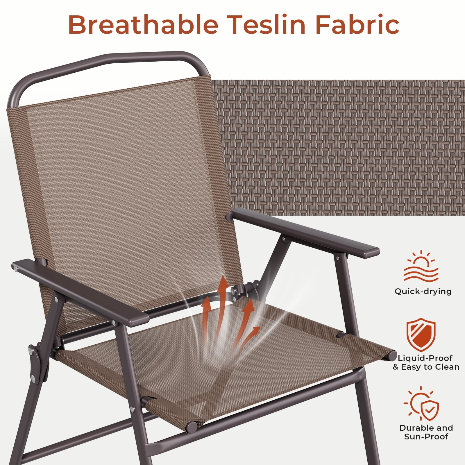 LAZY BUDDY 2-Pack Folding Patio Chairs, Breathable Mesh Outdoor Chairs with Armrests, Foldable Dining Chairs for Backyard, Poolside, Camping