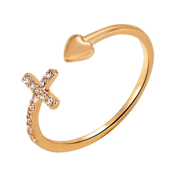 Rings Romantic Copper Cross Ring Heart Adjustable Opening Rings Gift for Women Fashion Jewelry Special Gift (Gold )