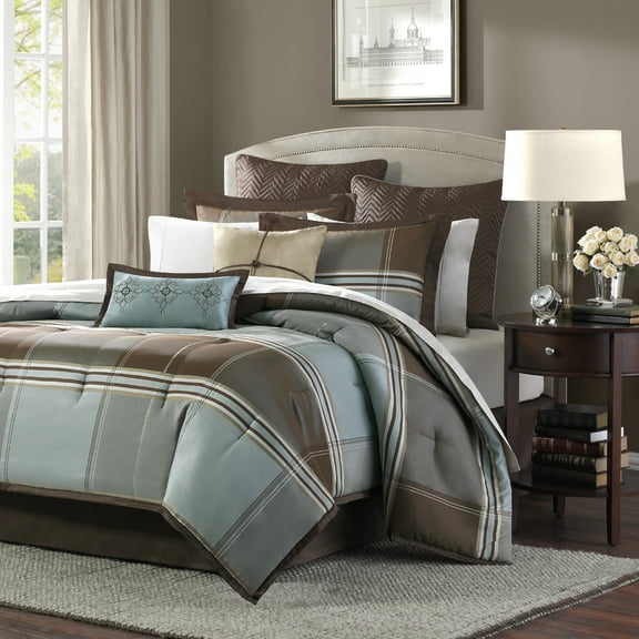 Madison Park Lincoln Square Queen 8 Piece Jaquard Comforter Set in Brown