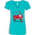 thumbnail image 3 of Inktastic Set My Heart on Fire Valentine Fire Truck with Hearts Women's V-Neck T-Shirt, 3 of 5
