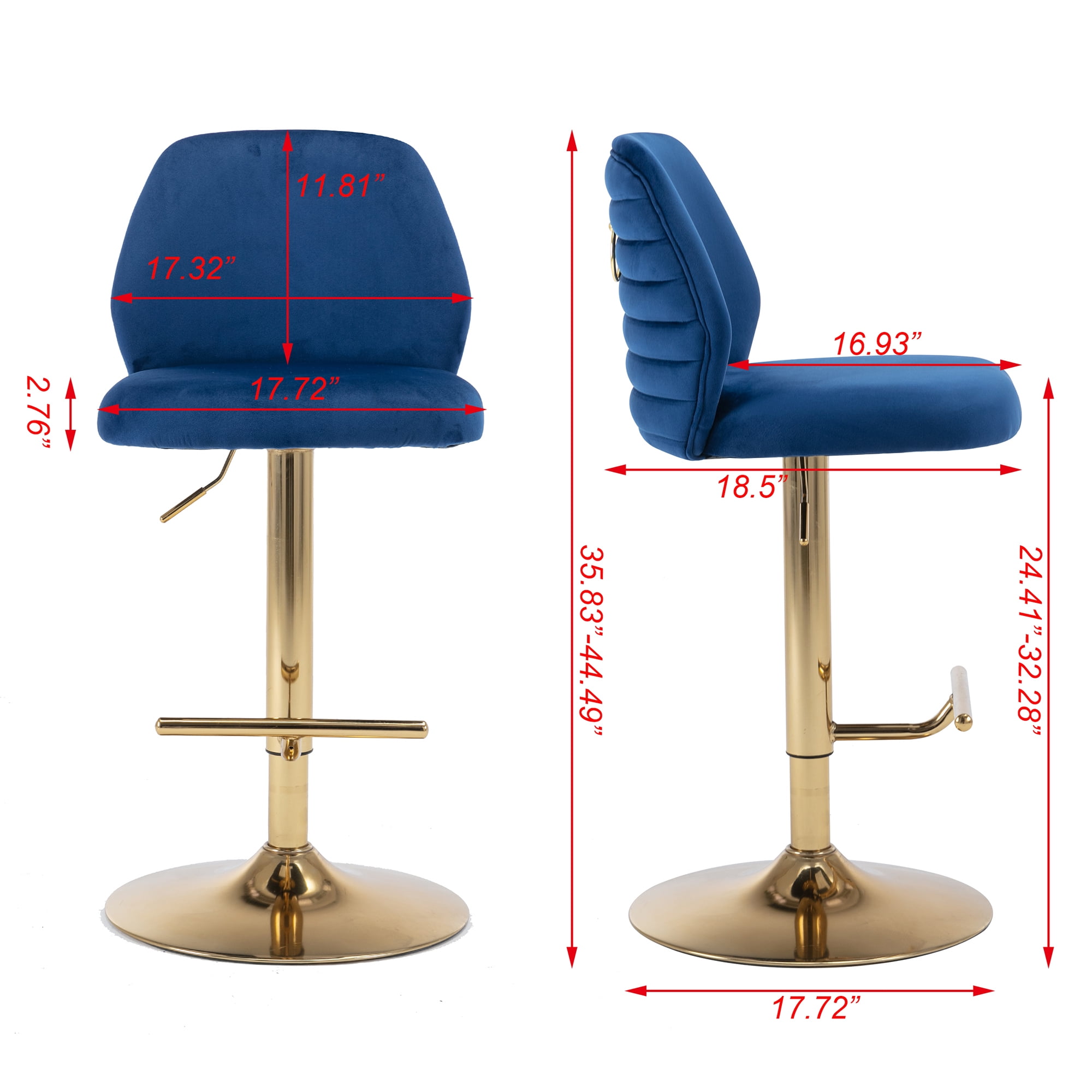 Kadyn Swivel Bar Stools Chair Set of 2, Adjustable Counter Height Barstools with Tufted High Back & Ring Pull, Navy Blue Kadyn Swivel Bar Stools Chair Set of 2, Adjustable Counter Height Barstools with Tufted High Back & Ring Pull, Navy Blue