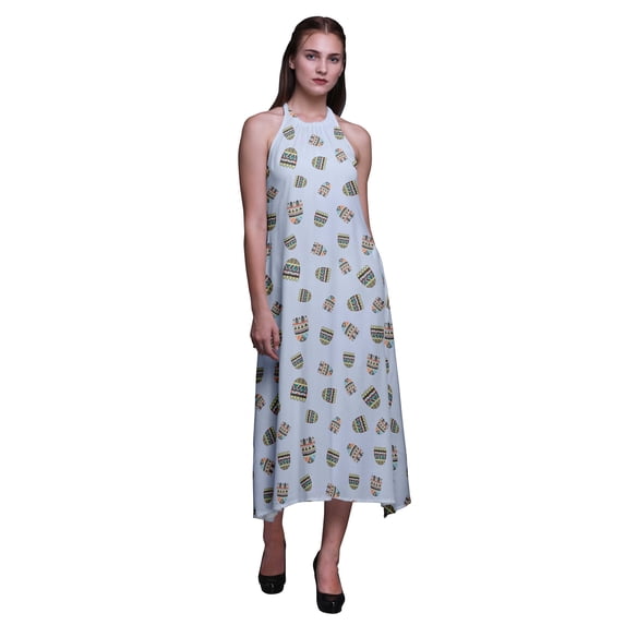 Bimba Tribal Causal Long Backless Halter Neck Dress Women Printed Beach Dress-Small