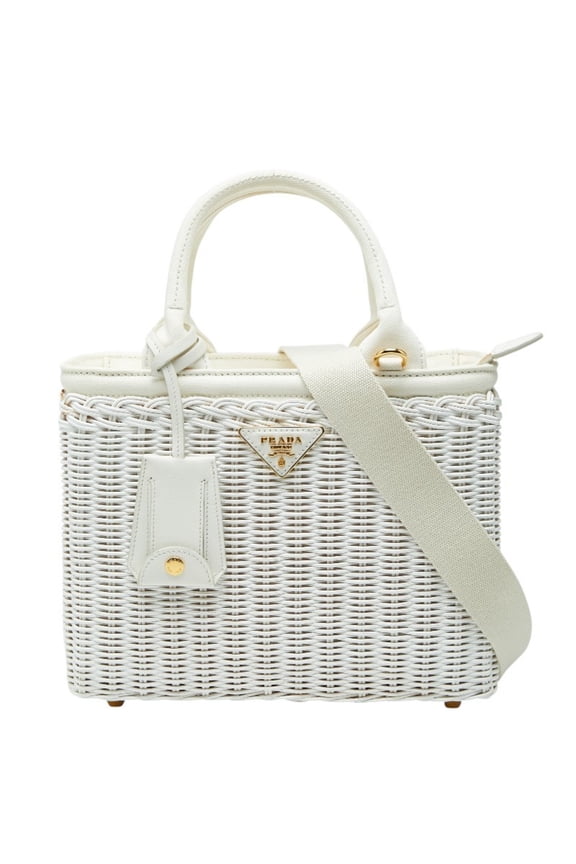 Pre-Owned Prada Canapa Wicker Handbag/Shoulder Bag, 2-Way Basket 1BG835, White Rattan Canvas...