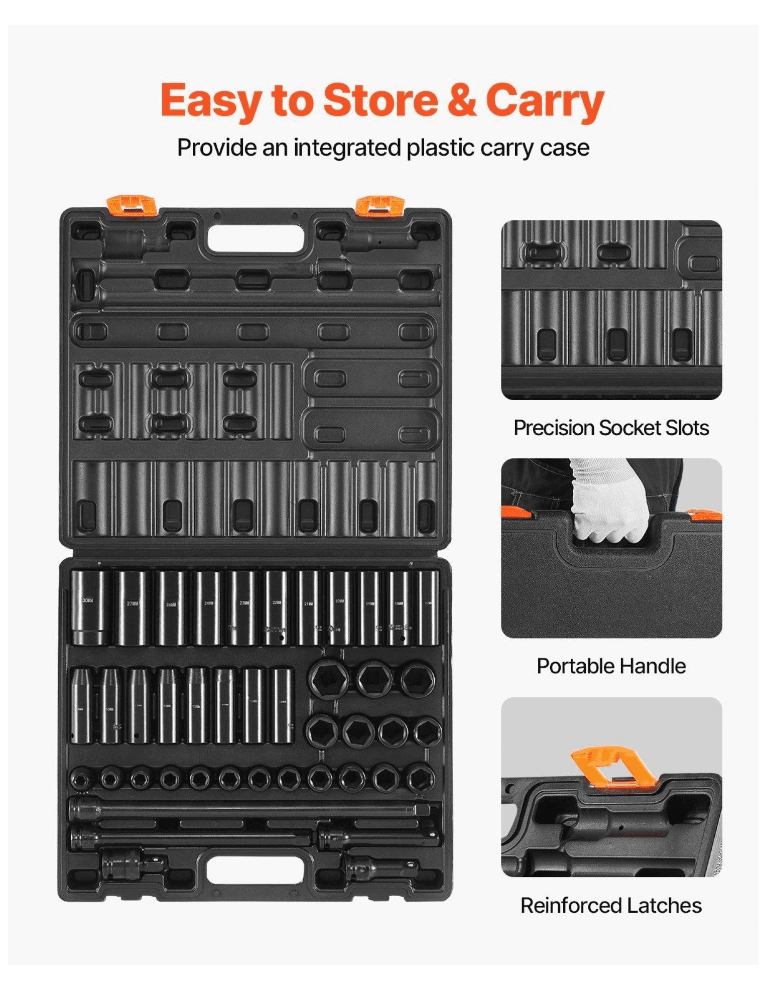 lqyy Impact Socket Set 1/2 Inch Drive, 43 Piece - Standard & Deep Sockets, 6-Point, Metric 9-30mm, Impact Wrench Socket Set for Trucks & RVs