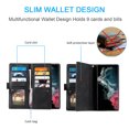 thumbnail image 3 of Wallet Case for Samsung Galaxy S22 Ultra, Dteck Retro 9 Card Holder Slots Zipper Pocket Handbag Case PU Leather Magnetic Closure Kickstand with Wrist Strap TPU Shockproof Flip Case,Black, 3 of 8