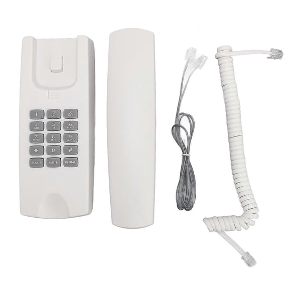 Corded Phone ABS Wall Mounted Landline Telephone with Volume Control Mute and Redial Function for Office Hotel White