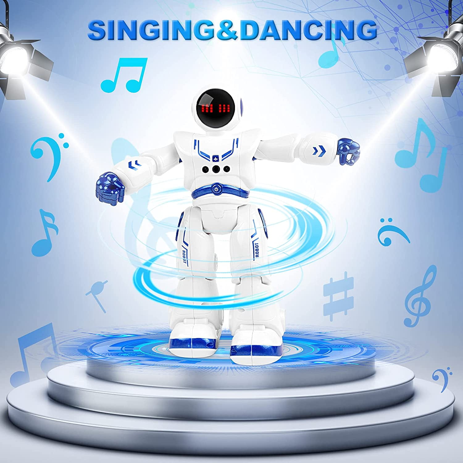 Remote Control Robot Toys for Kid,RC Smart Robot with Walking Singing Dancing,Intelligent Gesture Sensing & Educational Programmable,for Ages 3 and up,Blue