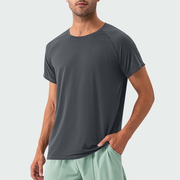 Tops para hombre, blusas y camisas de manga corta con cuello redondo para hombre, blusas deportivas de secado rápido de color liso para hombre, blusas de manga corta con cuello redondo para hombre