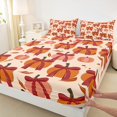 thumbnail image 3 of Manfei Red Bow Ribbon Full Size Sheets,Autumn Fall Pumpkin Bed Sheets,Hello Fall Leaves Sheet Sets For Child,Ultra Soft Home Decor,4-Piece, 3 of 7