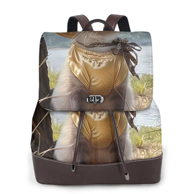 Easygdp Cat In Sun Hat Mochila de Cuero para Mujeres, Bolso de Hombro, Bolsos de Mano de Moda para Trabajo y Viajes