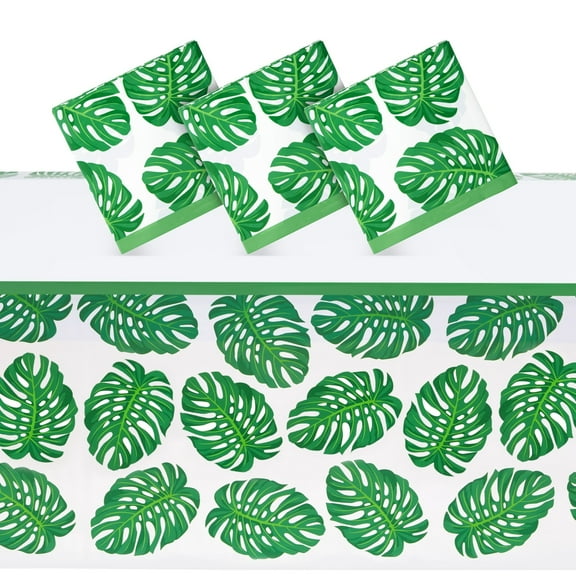 3 Pack Tropical Leaves Tablecloth for Hawaiian Luau, Safari Birthday Party Decorations, Baby Shower (54 x 108 In)