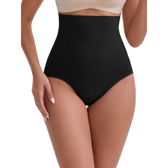 INSPIRE CHIC Mother's Day Women's High-Waisted Butt Lifting Briefs Postpartum Tummy Control Breathable and Comfortable Control Panties S Black