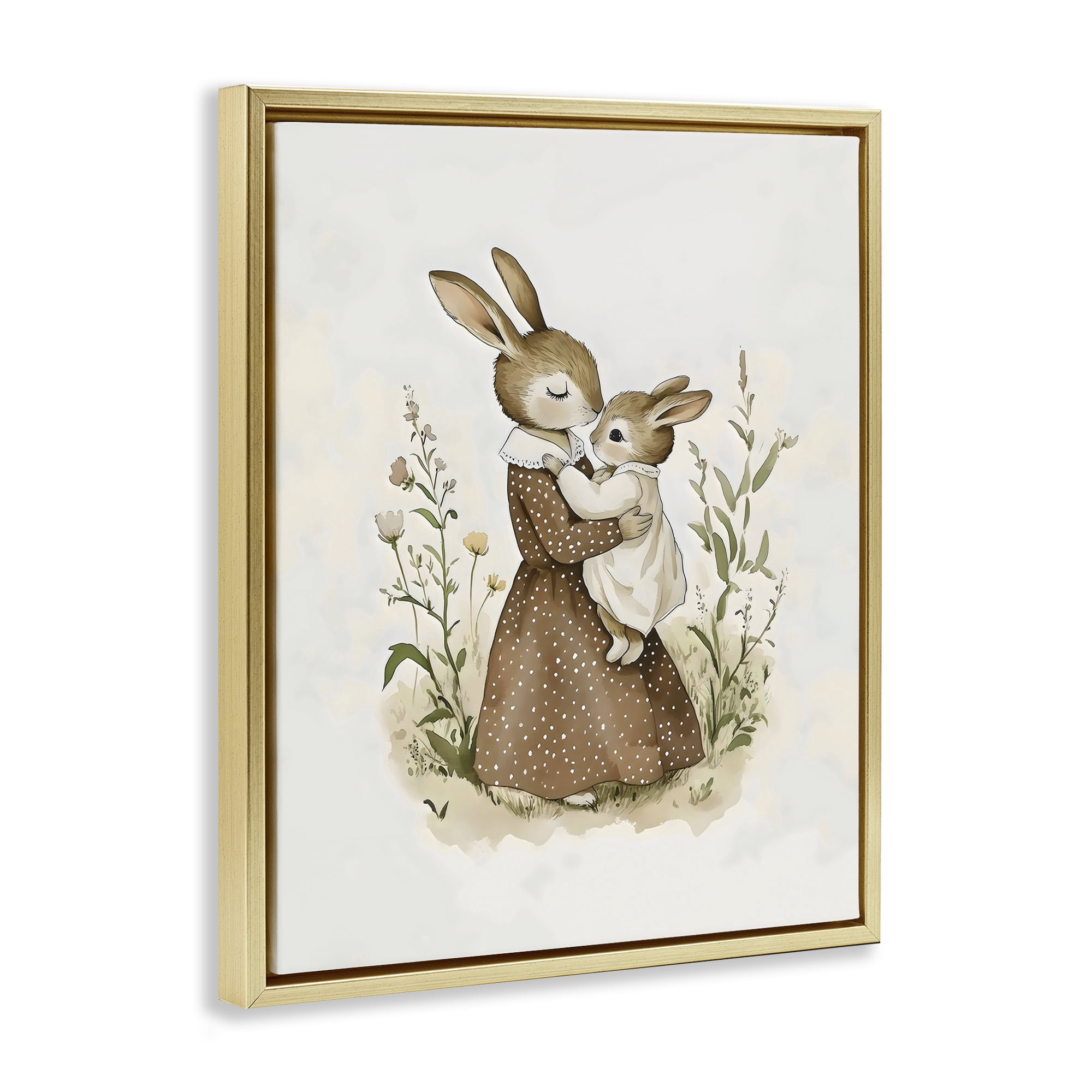 Stupell Industries A Mother's Love Rabbits Gold Framed Floater Canvas Wall Art, design by Arlington Prints