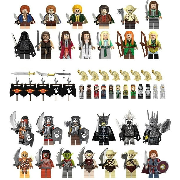 25 PIEZAS Set de Minifiguras de El Señor de los Anillos – Batalla de Hobbits vs. Orcos, Figuras de Bloques de Construcción para Fans y Coleccionistas