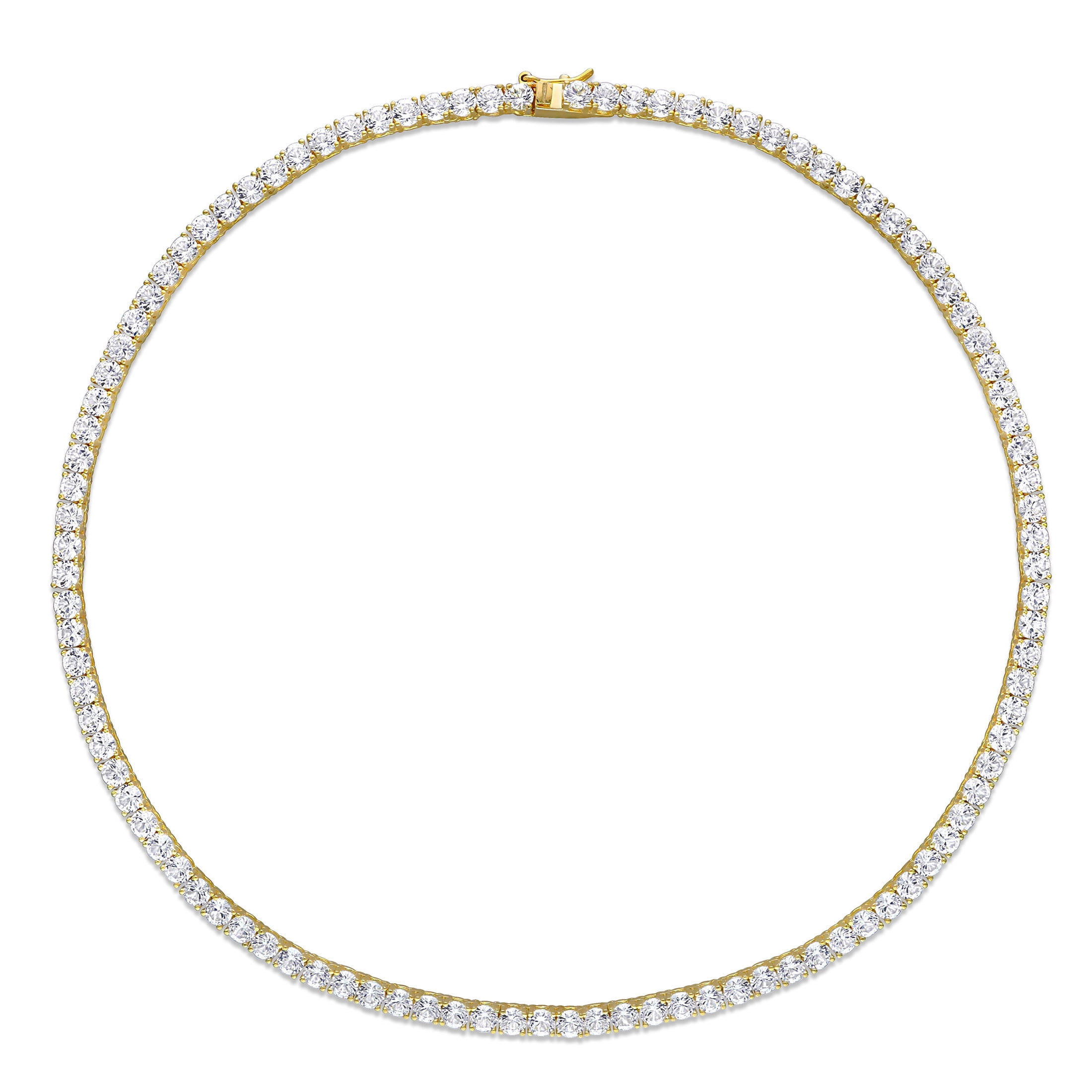 Everly Women's Created Sapphire Yellow Gold Plated Tennis Necklace