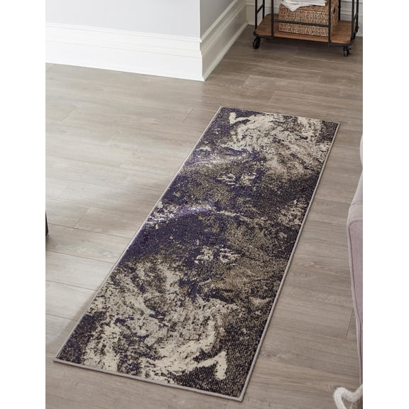 Rugs.com Haerfest Collection Rug – 8 Ft Runner Gray Low Rug Perfect For Hallways, Entryways