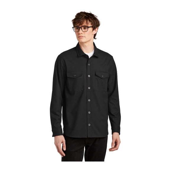 MERCER METTLE Unisex Long Sleeve Twill Overshirt | Long Sleeve Shacket with Pockets for Men & Women, Button Up Jacket - Deep Black 4XL