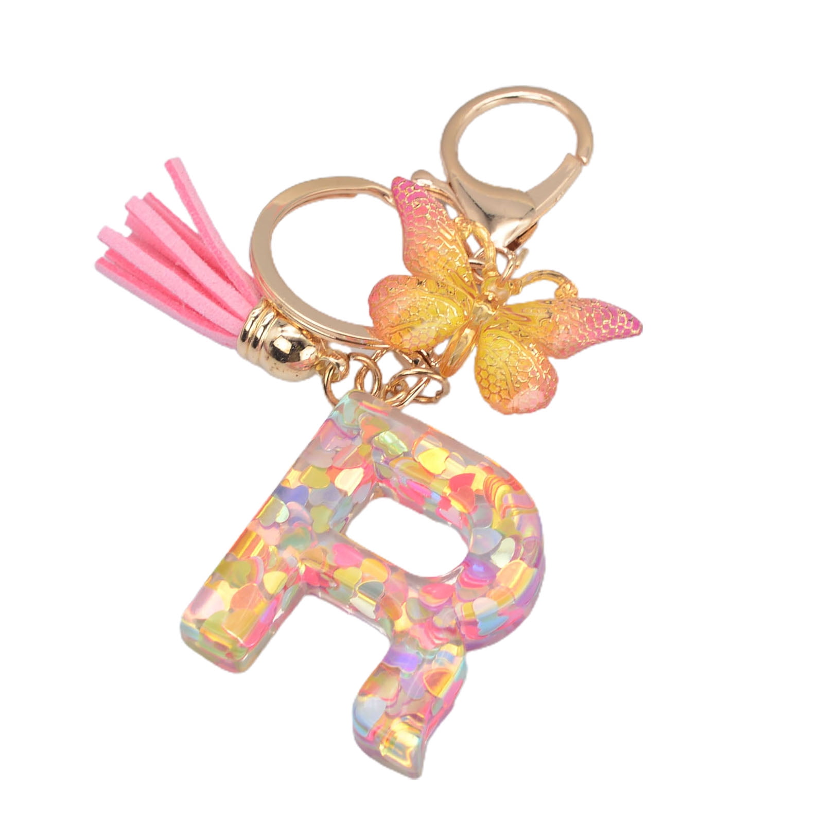 Naierhg Key Chain 26 Letters Butterfly Women Compact Long Lasting Key Ring  Bag Decoration