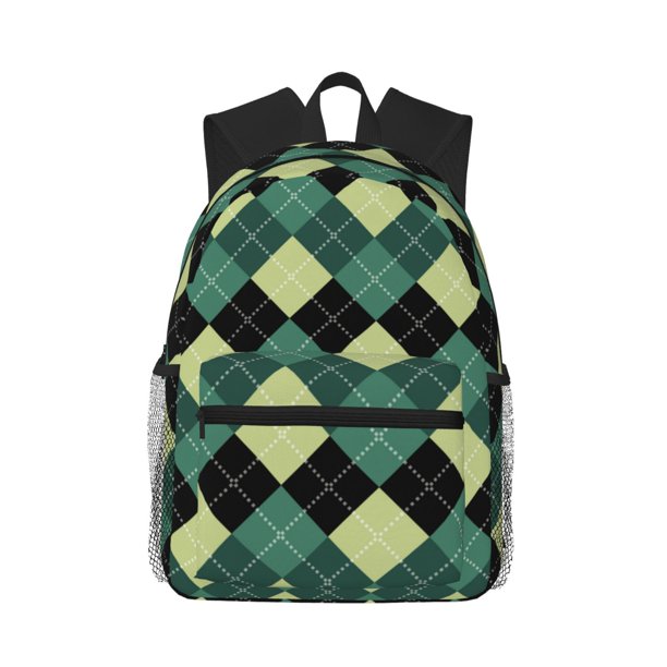 Disketp Green Squares Mochila Ligera Clásica con Múltiples Bolsillos, Mochila Casual para Hombre y Mujer, Ideal para Escuela, Trabajo y Viajes