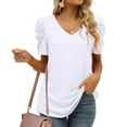 thumbnail image 3 of MRULIC t shirts for women Womens Summer Shirt V Neck Casual T Shirs Short Sleeve Tops Womens t shirts White + XL, 3 of 7